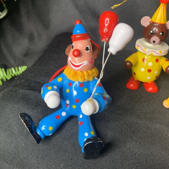 Set of 3 vintage hand painted wood clowns - Picture 2 of 10